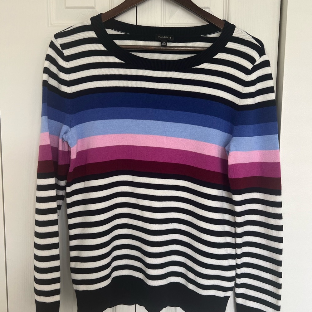 Talbots Black and White Crew Neck Sweater with Stripes size m